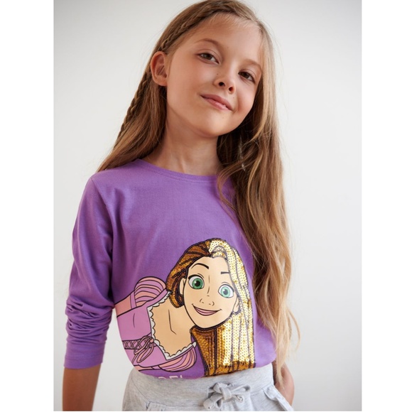 Disney Rapunzel Tangled Toddler Girl T-Shirt Blue Sequins Cotton 3T NEW - Picture 3 of 4